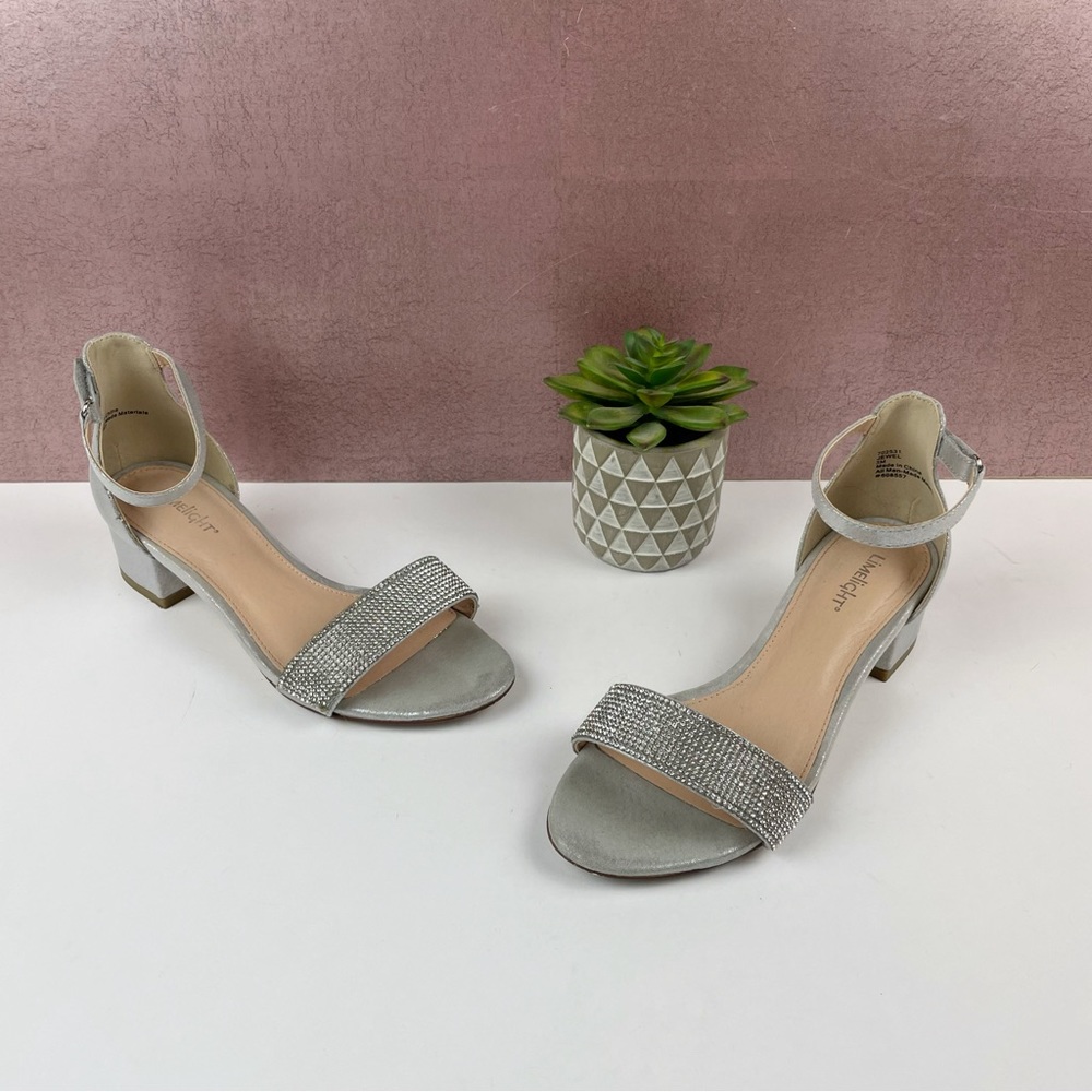 Limelight Silver Gray Rhinestone Open Toe Strappy Heels Girl Child Size 3M Jewel